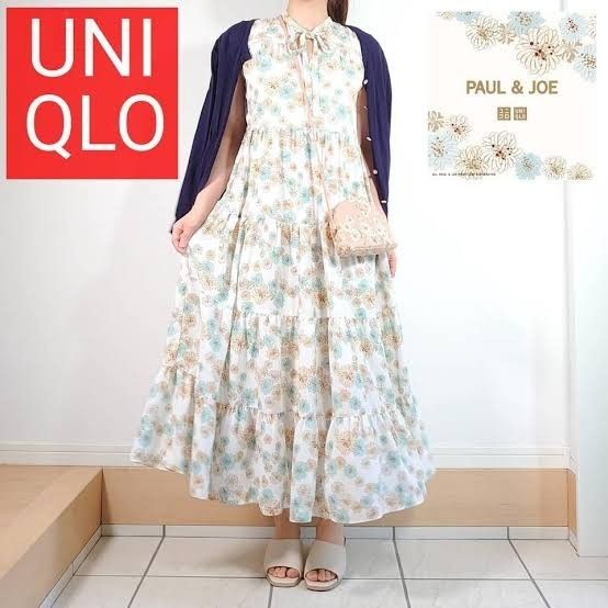 タグ付き新品未使用 UNIQLO Paul Joe コラボ 花柄ロングワンピース ティアードワンピース ノースリーブ キャミソール