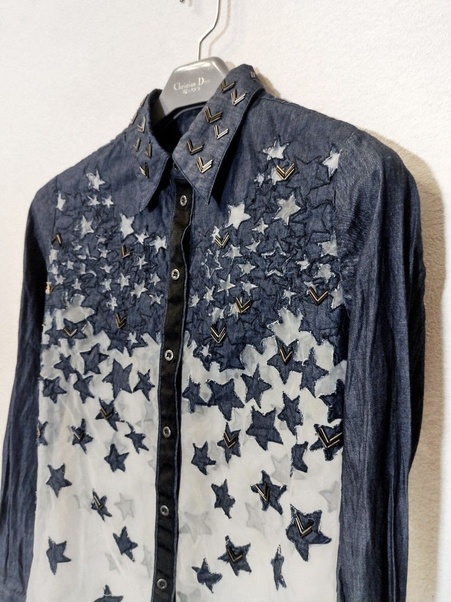 DIESEL ディーゼル デニムシャツ スタッズ 星柄 シースルー DIESEL ディーゼル デニムシャツ スタッズ 星柄 シースルー