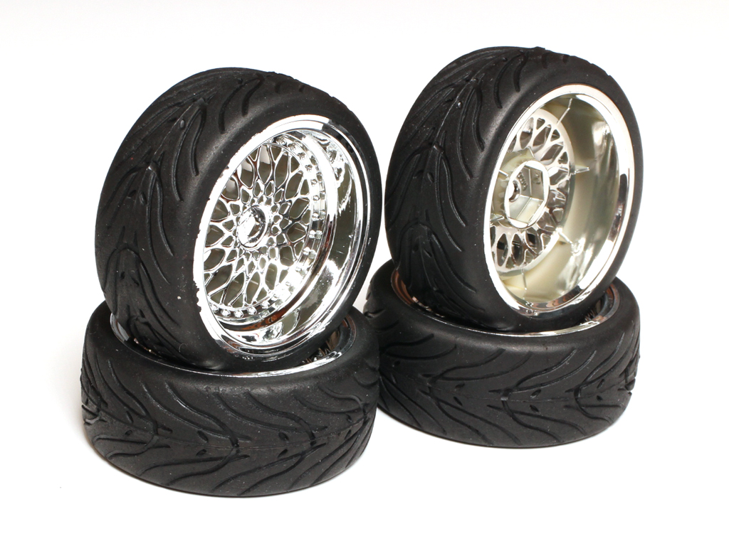 1/10 old car oriented Raver tire collection included ending silver mesh ultra deep rim wheel 4 pcs set 6mm offset 