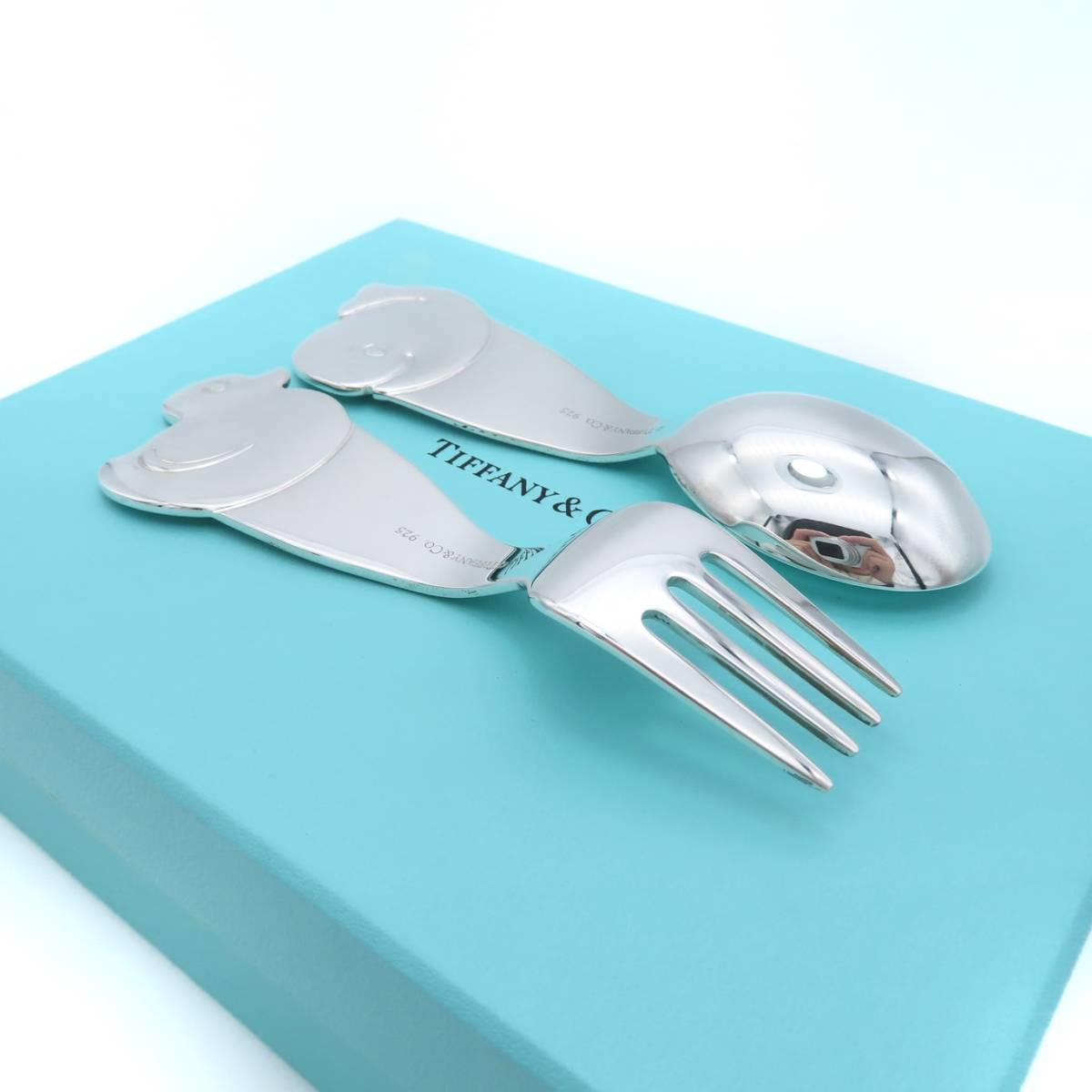 極希少 美品 Tiffany&Co. ティファニー ヒヨコ クジラ シルバー ベビー スプーン フォーク セット 食器 カトラリー SV925 HH72_画像4