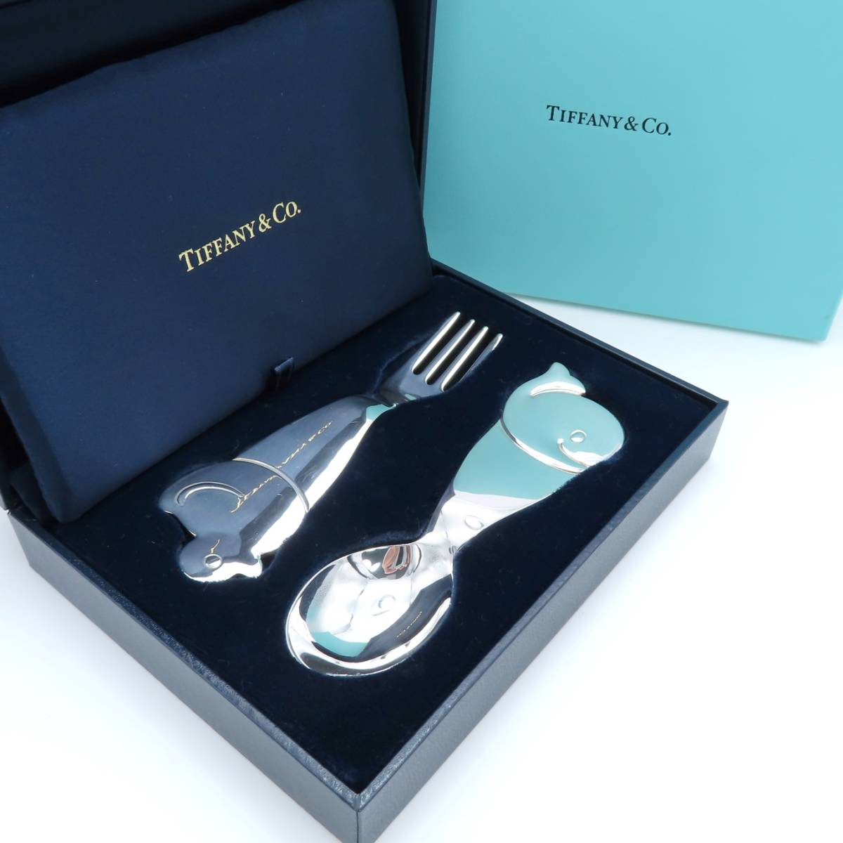 極希少 美品 Tiffany&Co. ティファニー ヒヨコ クジラ シルバー ベビー スプーン フォーク セット 食器 カトラリー SV925 HH72_画像2