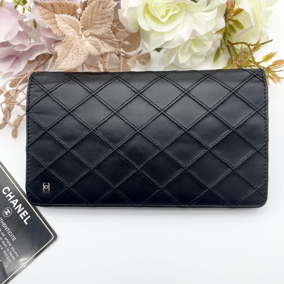 W328 CHANEL シャネル ラムスキン ビコローレ ココマーク 二つ折り財布