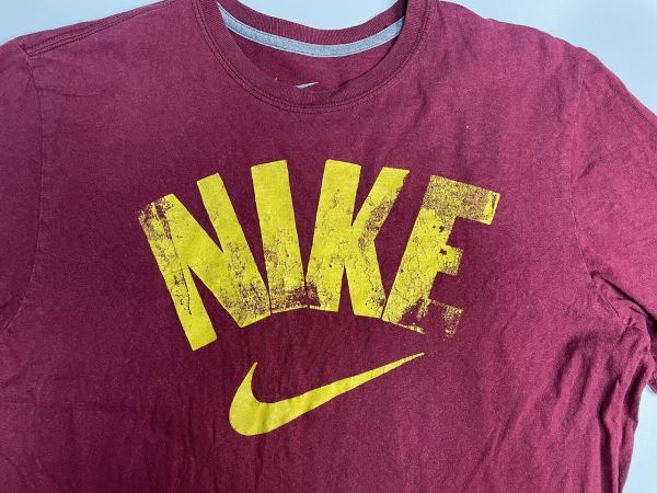 ☆US古着 NIKE ナイキ Tシャツ ロゴ プリント エンジ赤系【L】コットン　　　　　◆3743◆_画像6