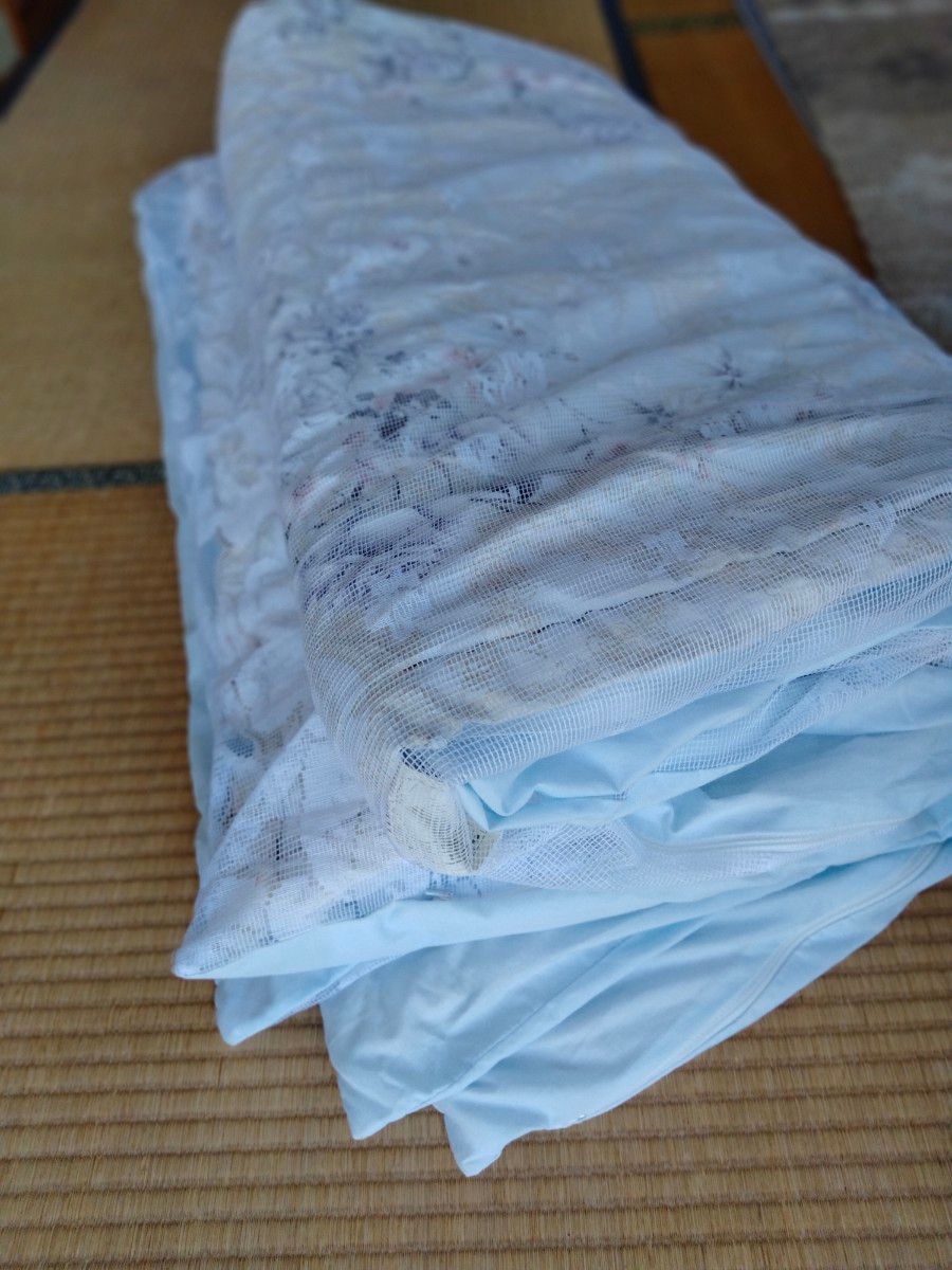 西川の羊毛ふとん　薄い　掛け布団　ダブルサイズ　ブルー　綿製カバー付き　日本製　HEALTH COMFORT WOOL 