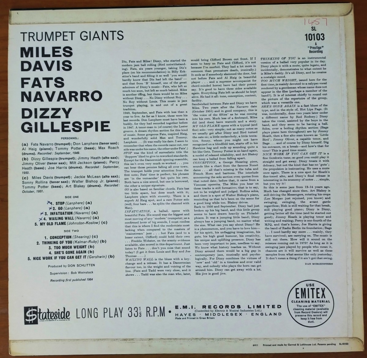 Miles Davis / Dizzy Gillespie / Fats Navarro/ Trumpet Giants/英Org./Stateside/Mono_画像2