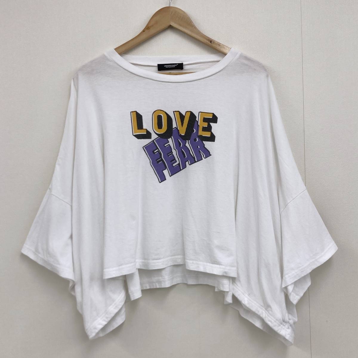 19SS UNDERCOVER ビッグシルエット クロップド Tシャツ LOVE FEAR ホワイト アンダーカバー ワイド 半袖 カットソー archive 2090543_画像1