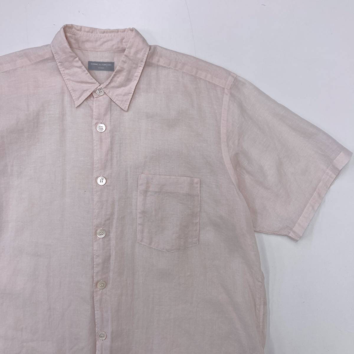 AD1998 rice field middle Homme COMME des GARCONS HOMMEteka button linen short sleeves shirt pink Comme des Garcons Homme 90s VINTAGE archive 3040282