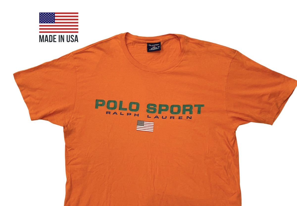 【お買得!】 USA製 90s POLO SPORTS ロゴ 半袖 Tシャツ 星条旗 ラルフローレン USA ビンテージ RLX 蛍光 オレンジ Mサイズ 【お買得!】 USA製 90s POLO SPORTS ロゴ 半袖 Tシャツ 星条旗 ラルフローレン USA ビンテージ RLX 蛍光 オレンジ Mサイズ