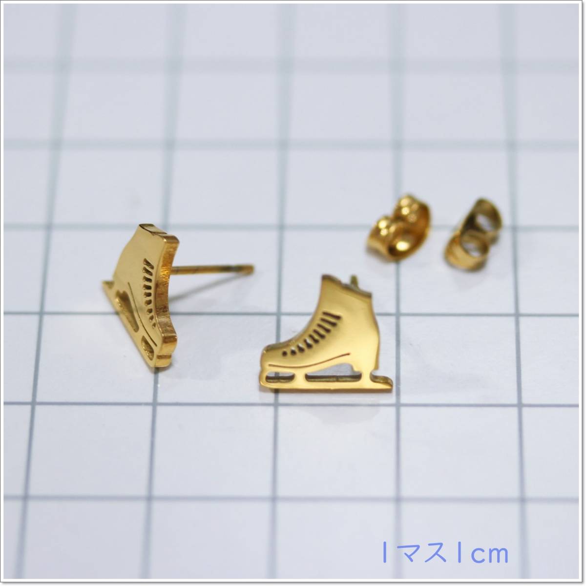 EP7754/ skate shoes earrings all made of stainless steel gold color 18 gold processing Gold skates figure skating surgical stainless steel 316L