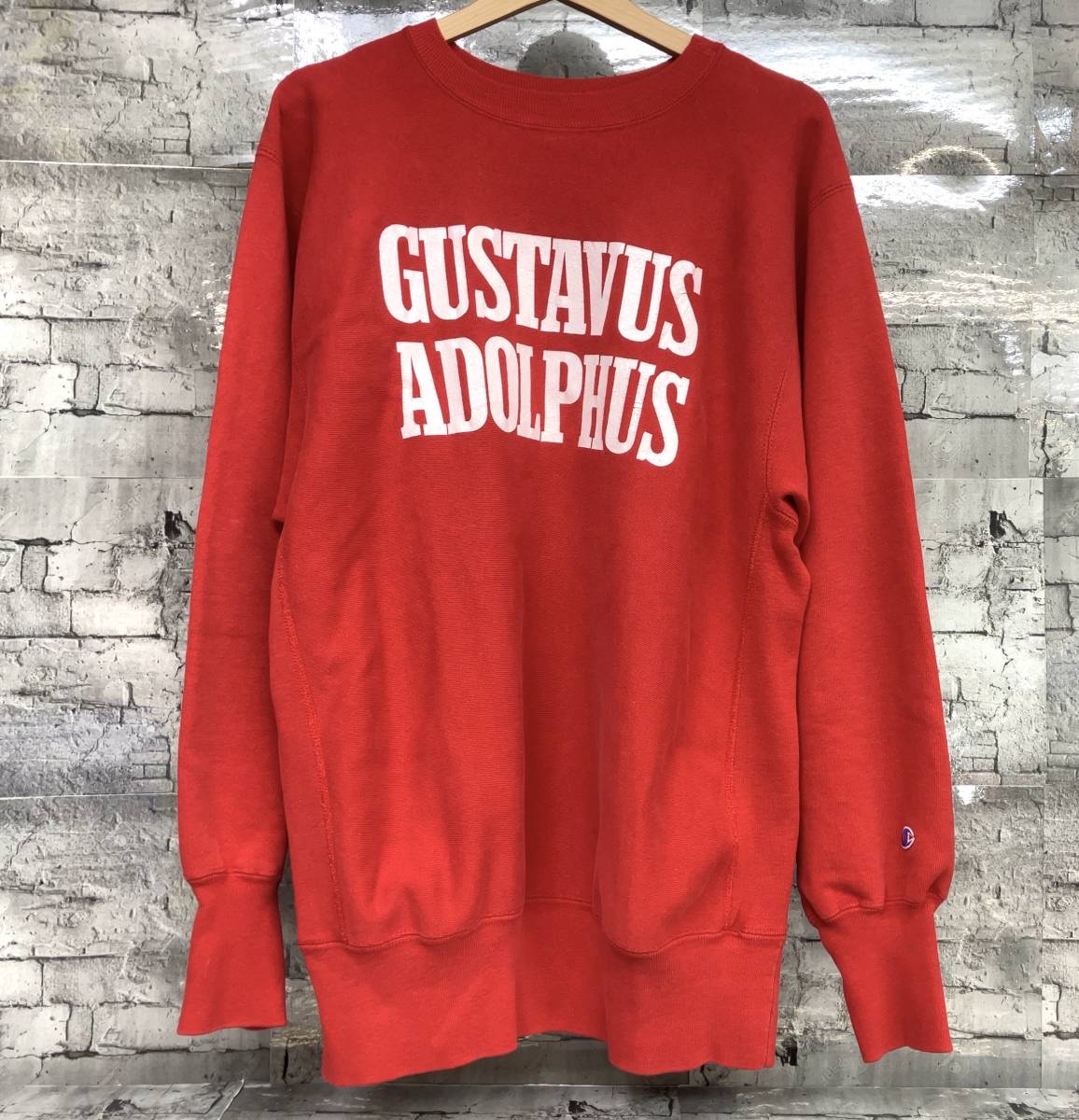 90s Champion REVERSE WEAVE チャンピオン リバースウィーブ スウェット GUSTAVUS ADOLPHUS USA製 刺繍タグ サイズXL レッド 店舗受取可_画像1