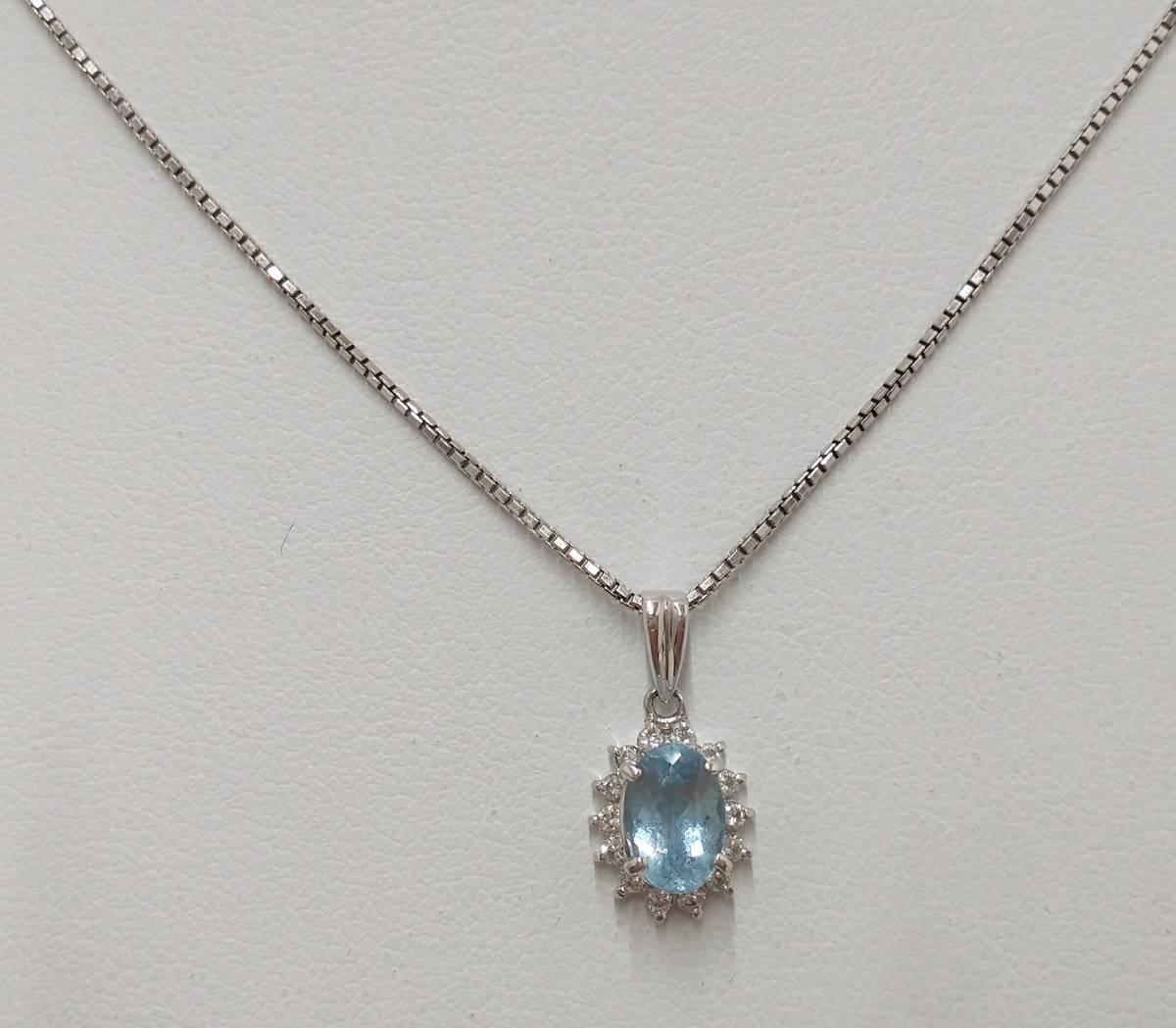 【簡易鑑別書付き】Pt850／Pt900　ダイヤ0.18ct　40cm　5.5g　アクアマリン　プラチナ　ダイヤモンド　ネックレス