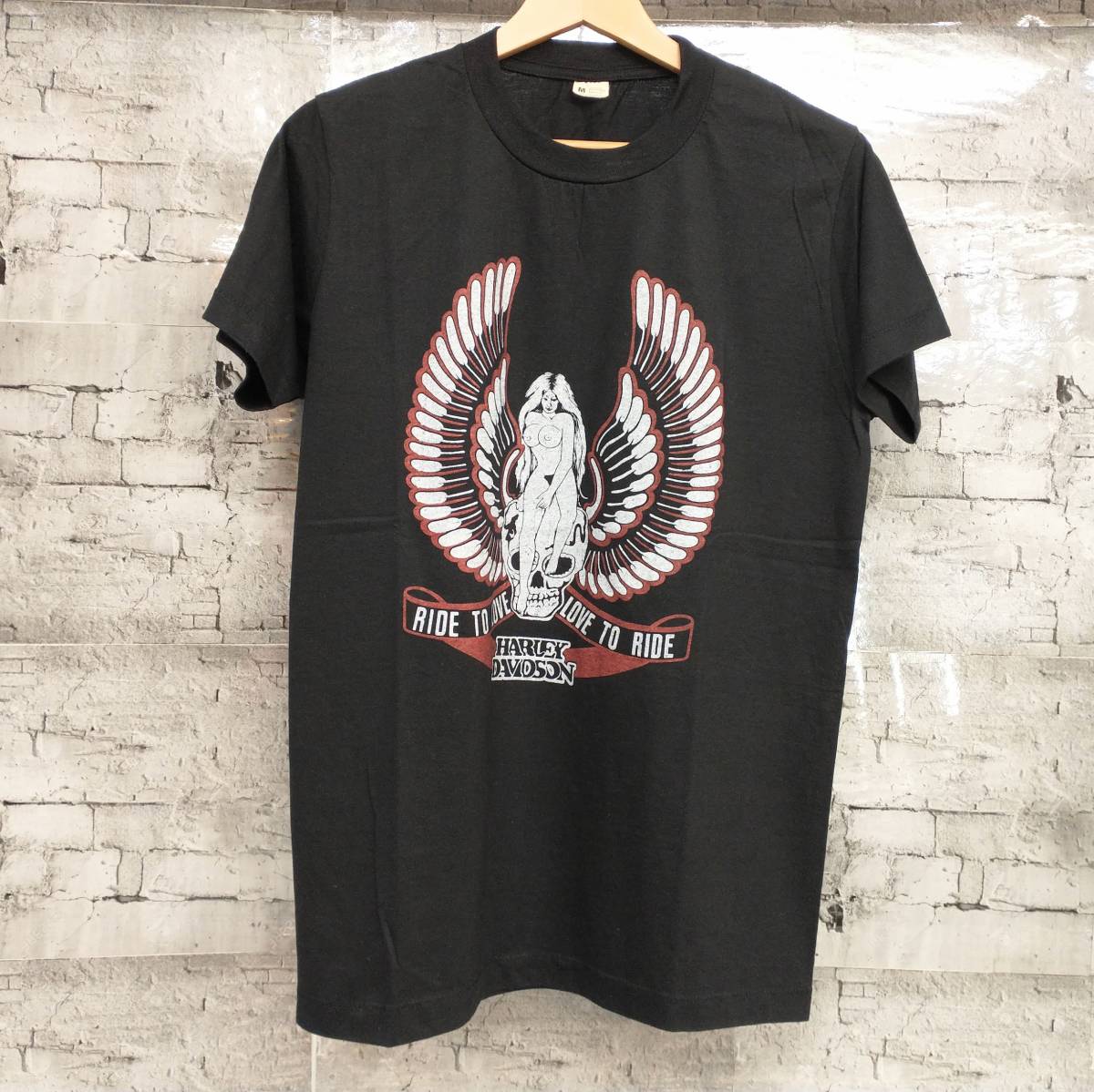 80s VINTAGE HARLEY DAVIDSON ハーレーダビッドソン 半袖T SKULL NUDE BIKER LAS VEGAS シングルステッチ サイズM USA製 黒色 店舗受取可