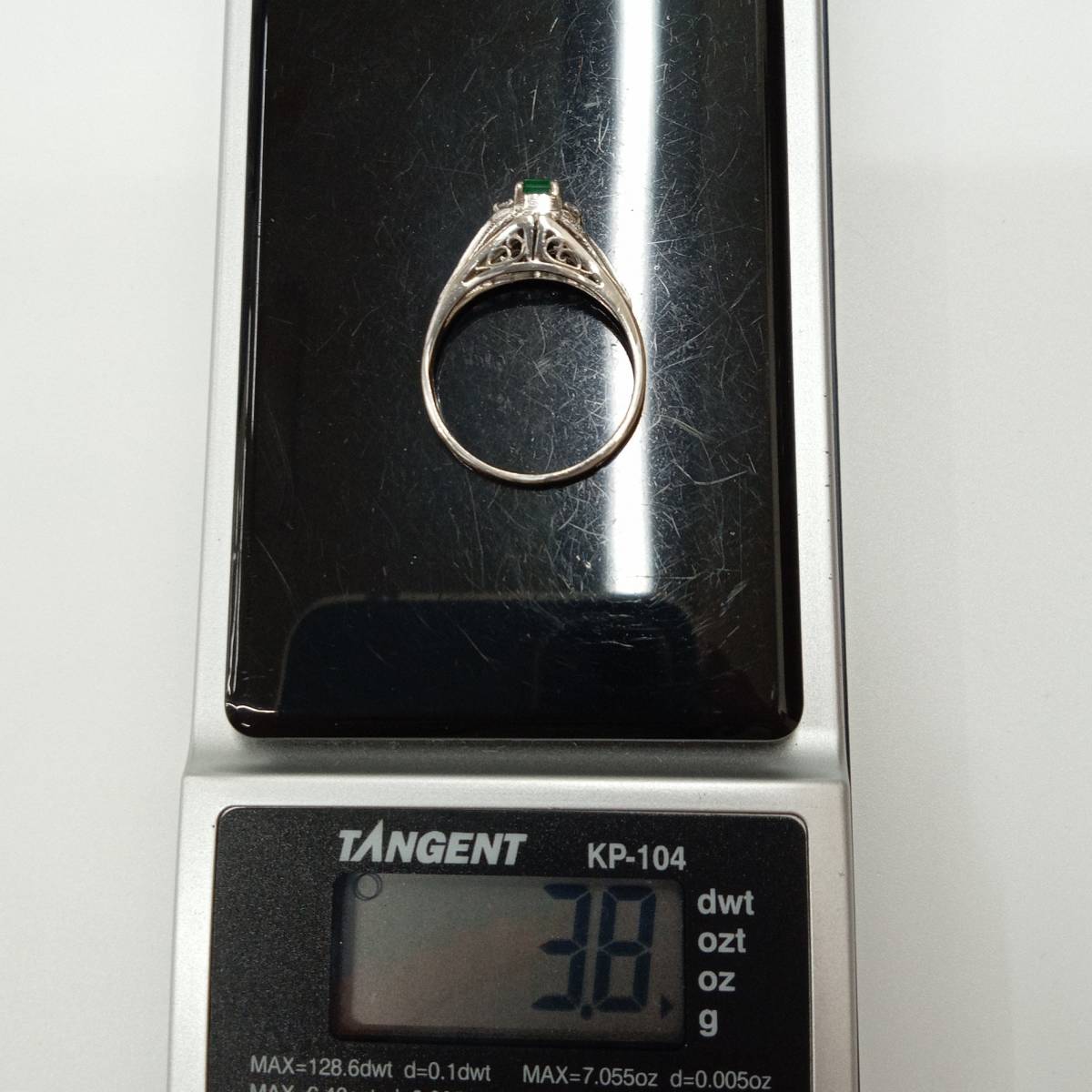 Pt900 プラチナ900 ダイヤモンド0.35カラット 緑石 13.5号 3.8g アンティークリング レディースアクセサリー 指輪 店舗受取可の画像9