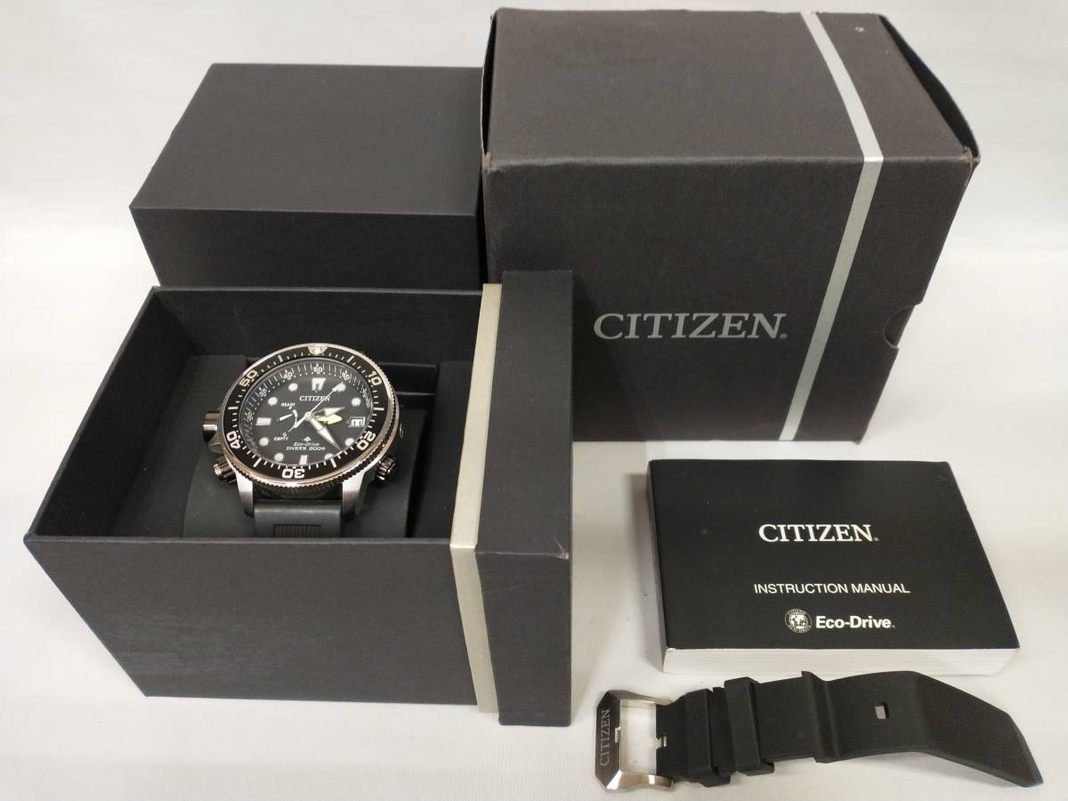 シチズン CITIZEN プロマスター エコドライブ J250-S115477 ソーラークォーツ 【箱/説/替えベルト付】 デイト USED ※追記あり、要確認_画像2