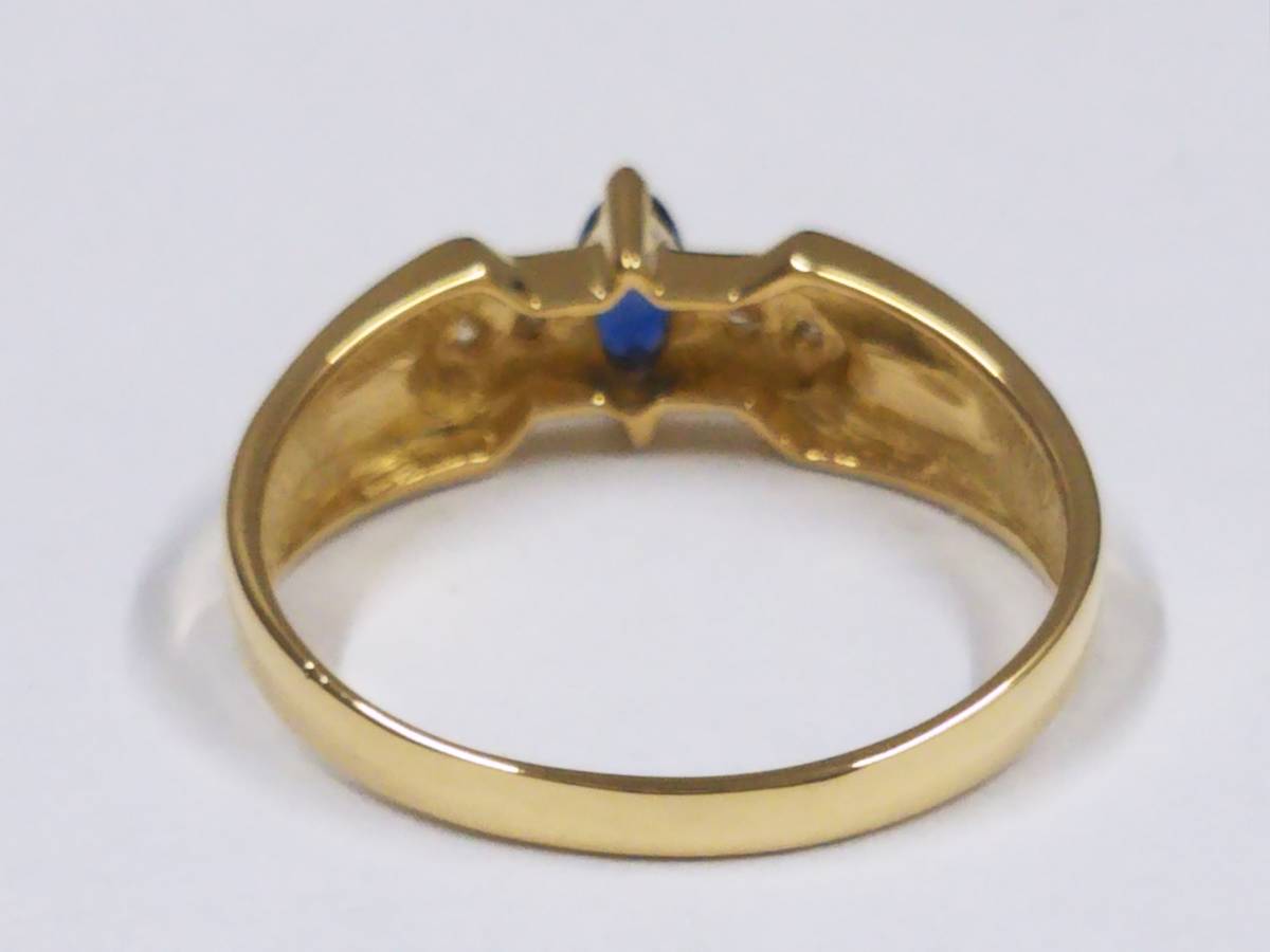 【クリーニング済】K18 ゴールド リング 総重量約2.1g 約12号 ダイヤ0.02ct 青石 メレダイヤ デザインリング 指輪_画像4