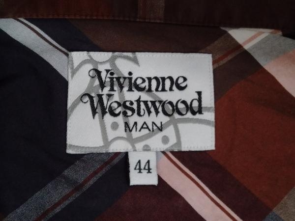 VIVIENNE WESTWOOD MAN CHECK SHIRT ORB LOGO ヴィヴィアンウエストウッド チェックシャツ オーブ VW-WR-80639 ブラウン_画像4