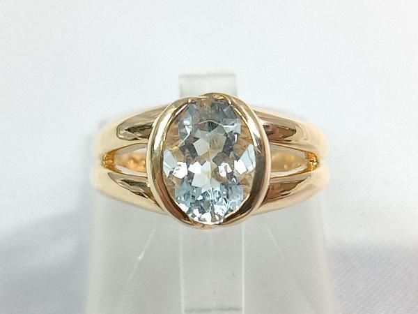 【カード型鑑別書付き】 【新品仕上済み】 K18 (総6.0g) ＃9.5 天然アクアマリン1.65ct 指輪 リングの画像1