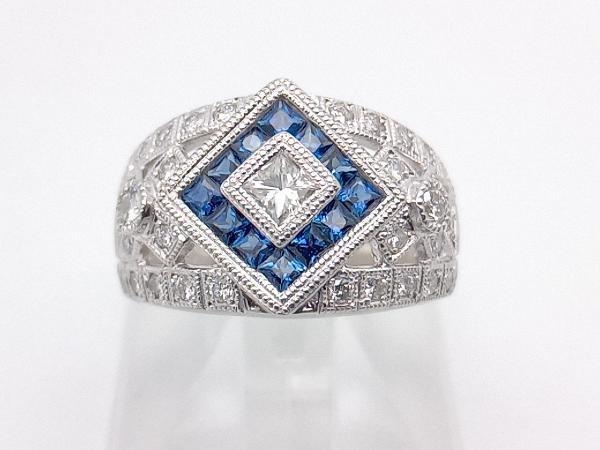 有名ブランド 鑑別書付 Pt900/ダイヤモンド0.898ct/サファイア0.57ct