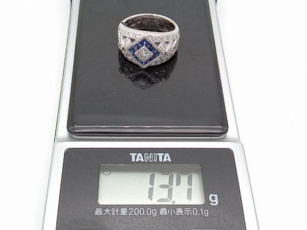 お値下げしました 鑑別カード付き Pt900／ダイヤモンド0.898ct／サファイア0.57ct／11号 リング_画像9