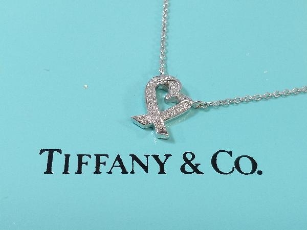 【カード型鑑別書付き】TIFFANY＆Co．ティファニー Pt950 42cm ラビングハート 天然ダイヤ付 ネックレス_画像1