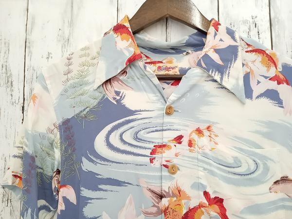 【アロハシャツ】SUN SURF サンサーフ 金魚柄 オープンカラー 半袖 シャツ サイズXS ブルー系 店舗受取可