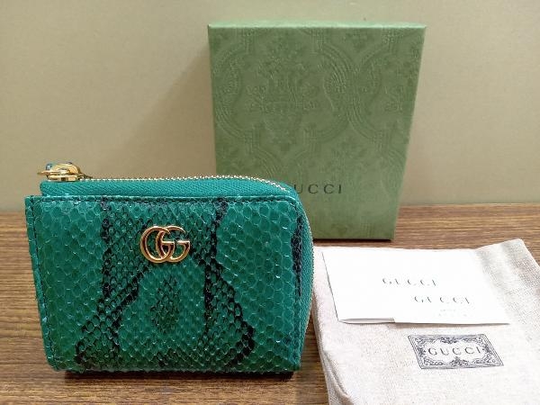 GUCCI グッチ GGマーモンド ジップアラウンドウォレット コインケース 小銭入れ 644406 グリーン パイソン_画像1