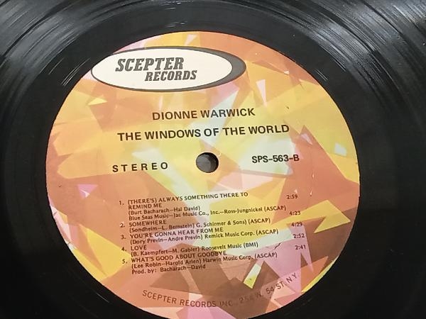 【輸入盤LP】DIONNE WARWICK THE WINDOWS OF THE WORLD SPS563 STEREOの画像5