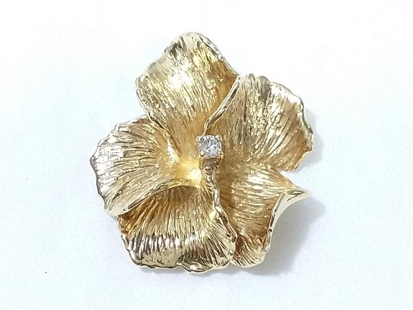 2022新入荷 K18 ゴールド (総5.9g) ダイヤ 0.04ct 花 フラワー