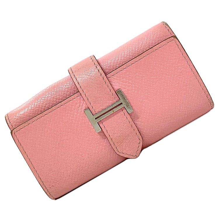  Hermes 4 ream key case pink silver Bear n key H Logo leather metal Epson used C stamp HERMES