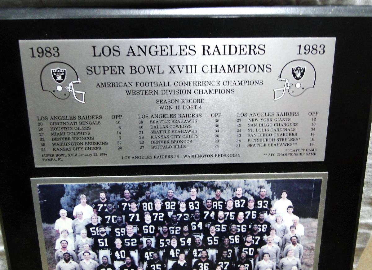 1983 LOS ANGELES RAIDERS SUPER BOWL XVIII CHAMPIONS 記念の盾