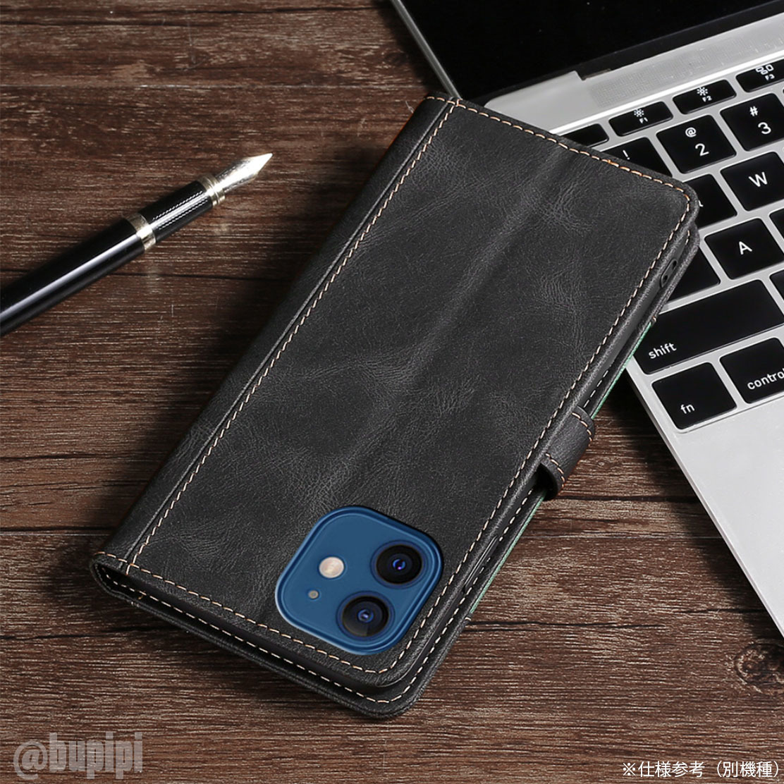 手帳型 スマホケース 高品質 レザー iphone 14Plus 対応 本革調 ブラック カバー
