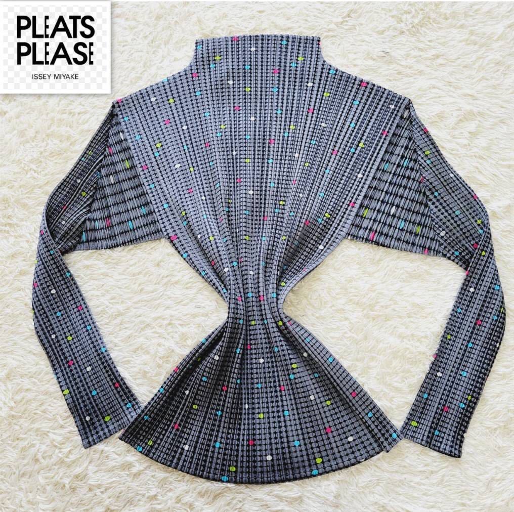 【極美品】PLEATS PLEASE ISSEY MIYAKE プリーツプリーズ　イッセイミヤケ　 マルチカラー　ドット柄　長袖　カットソー　サイズ4 トップス_画像1