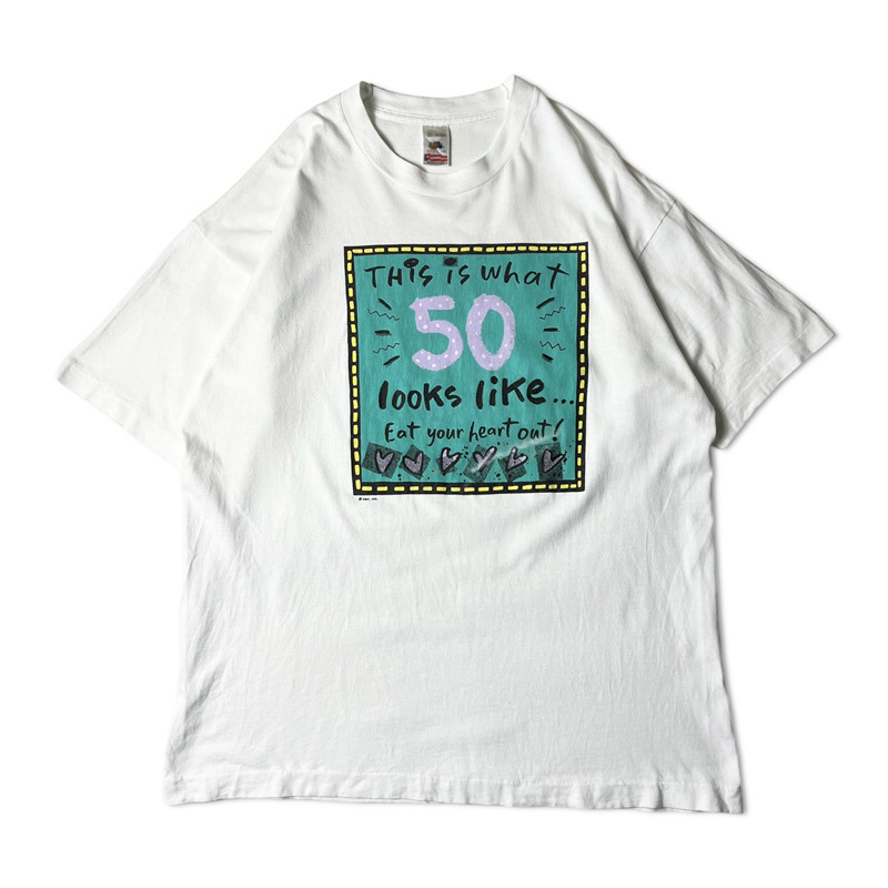 90s アート メッセージ プリント 半袖 Tシャツ XL / 90年代 オールド シングル ステッチ ホワイト プリントT