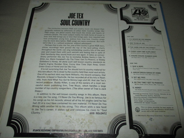 joe tex / soul country (名盤オリジナル!!the dark end of the street収録送料込み!!)