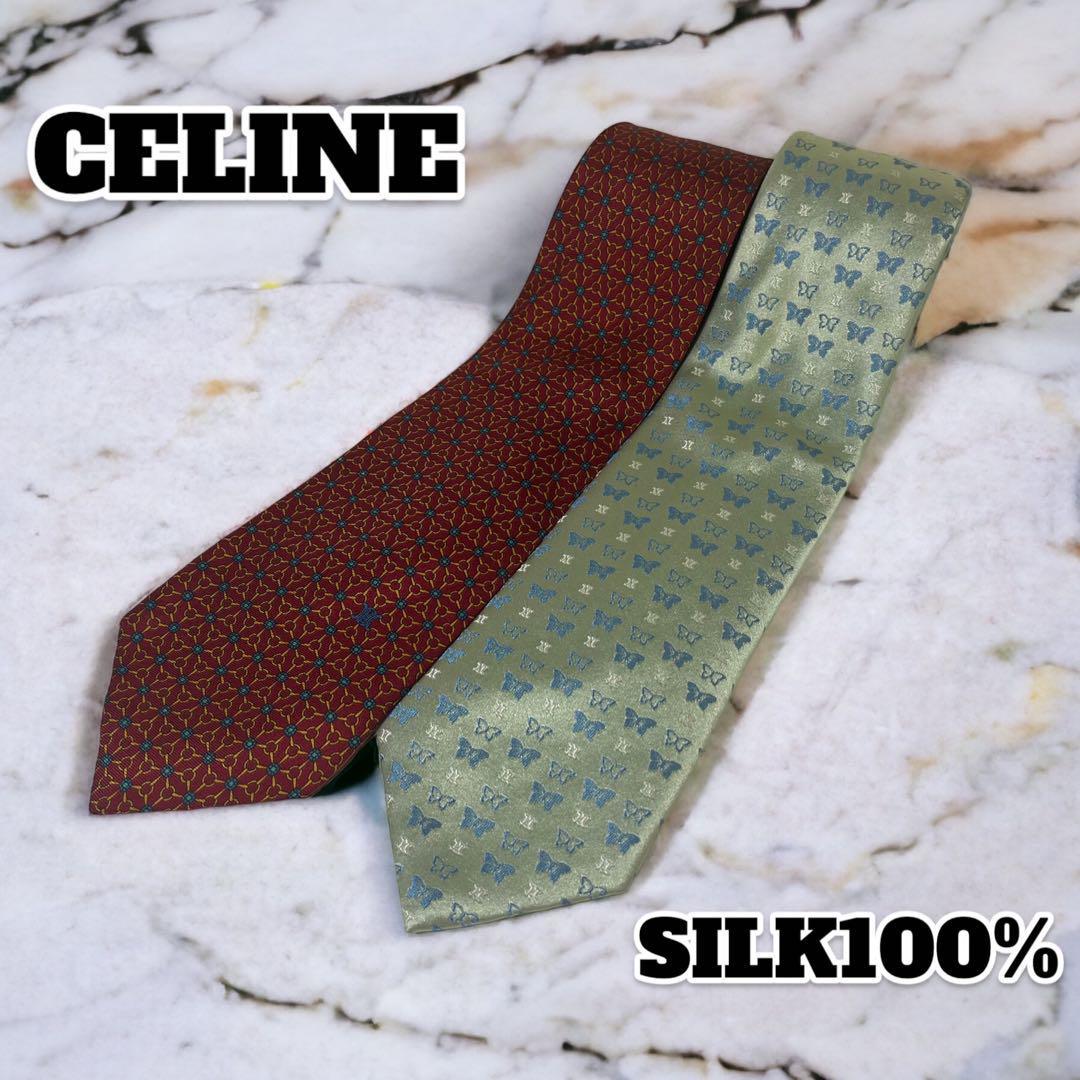 CELINE necktie 2 pcs set total pattern necktie butterfly Trio mf Celine 
