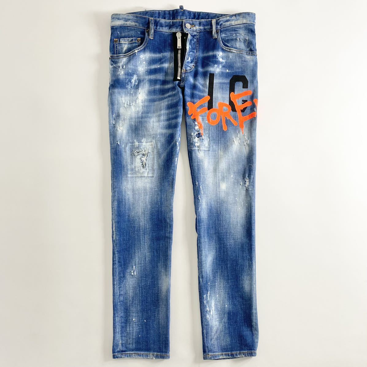 ◯34e29《新品》DSQUARED2 ディースクエアード *ICON MEDIUM WASH SKATER JEANS* ペイント ダメージ加工 デニムパンツ 48 L メンズ 正規品_画像1