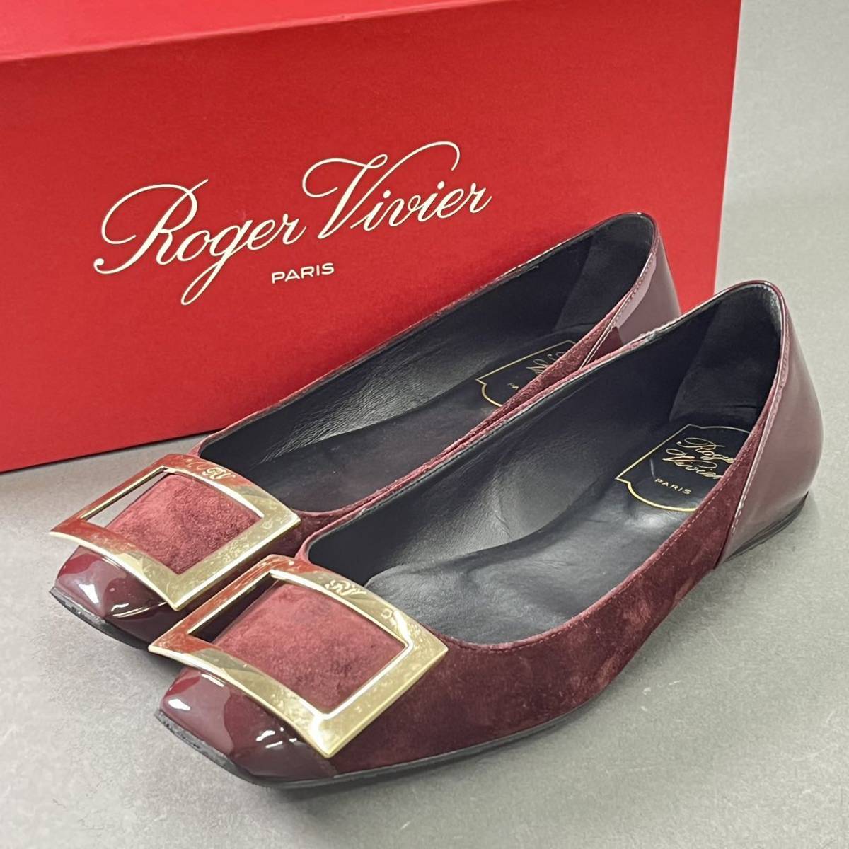 ◯3e15 《美品》 イタリア製 Roger Vivier ロジェヴィヴィエ バックル フラット パンプス スエード パテント レザー 35 22cm レディース