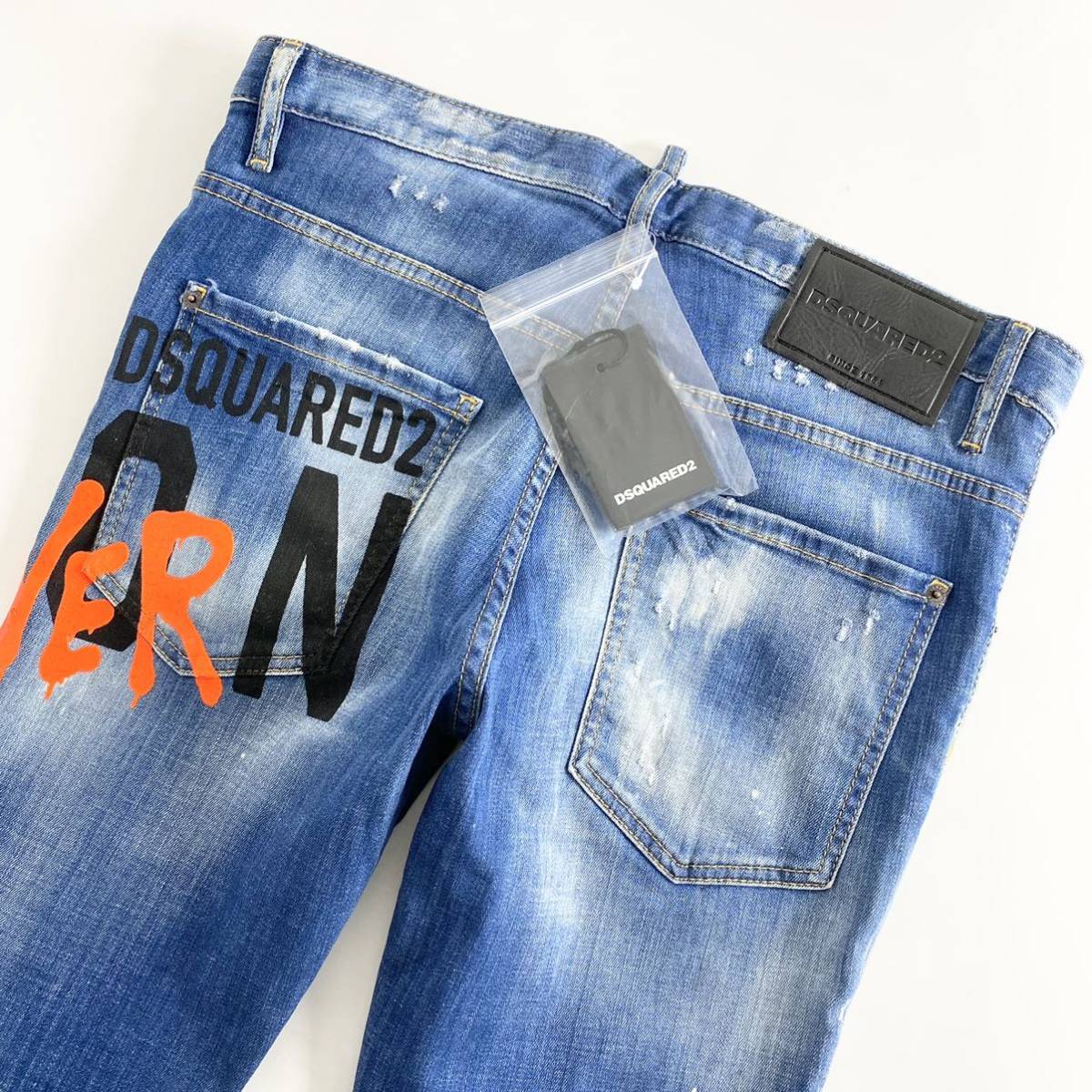 ◯34e29《新品》DSQUARED2 ディースクエアード *ICON MEDIUM WASH SKATER JEANS* ペイント ダメージ加工 デニムパンツ 48 L メンズ 正規品_画像4