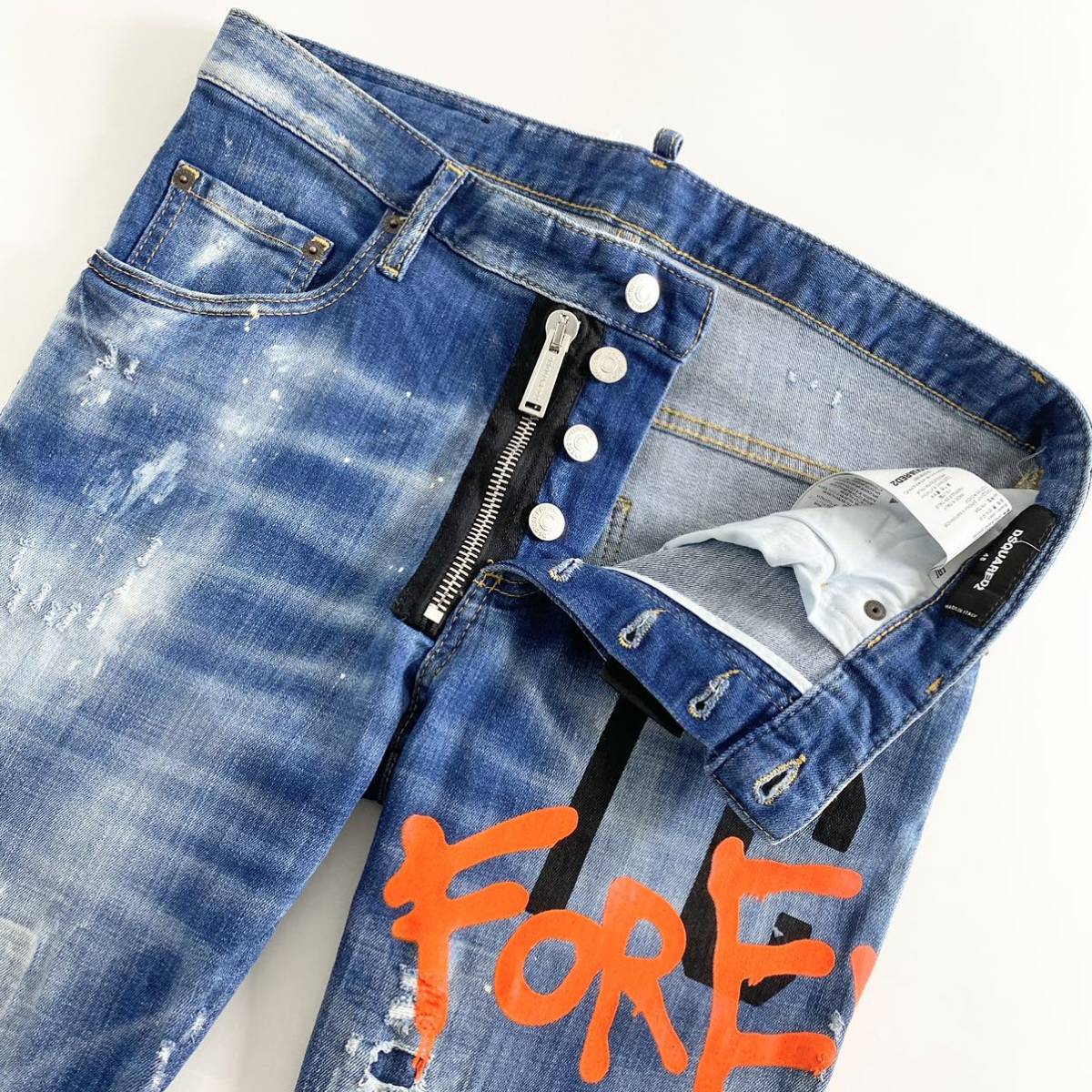 ◯34e29《新品》DSQUARED2 ディースクエアード *ICON MEDIUM WASH SKATER JEANS* ペイント ダメージ加工 デニムパンツ 48 L メンズ 正規品_画像3