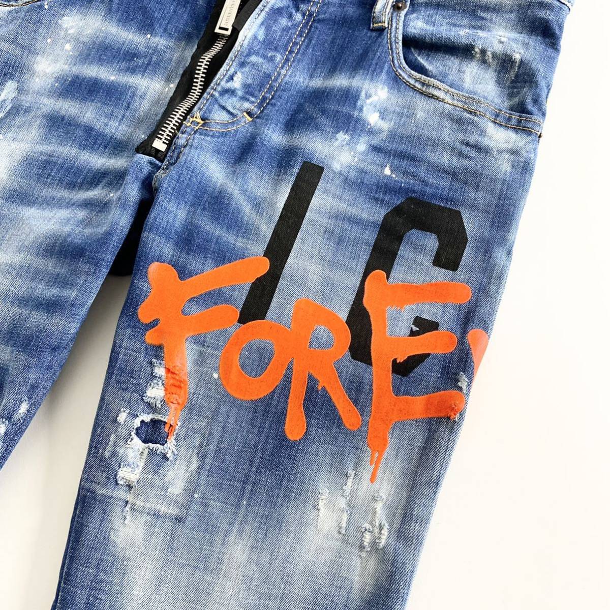 ◯34e29《新品》DSQUARED2 ディースクエアード *ICON MEDIUM WASH SKATER JEANS* ペイント ダメージ加工 デニムパンツ 48 L メンズ 正規品_画像6