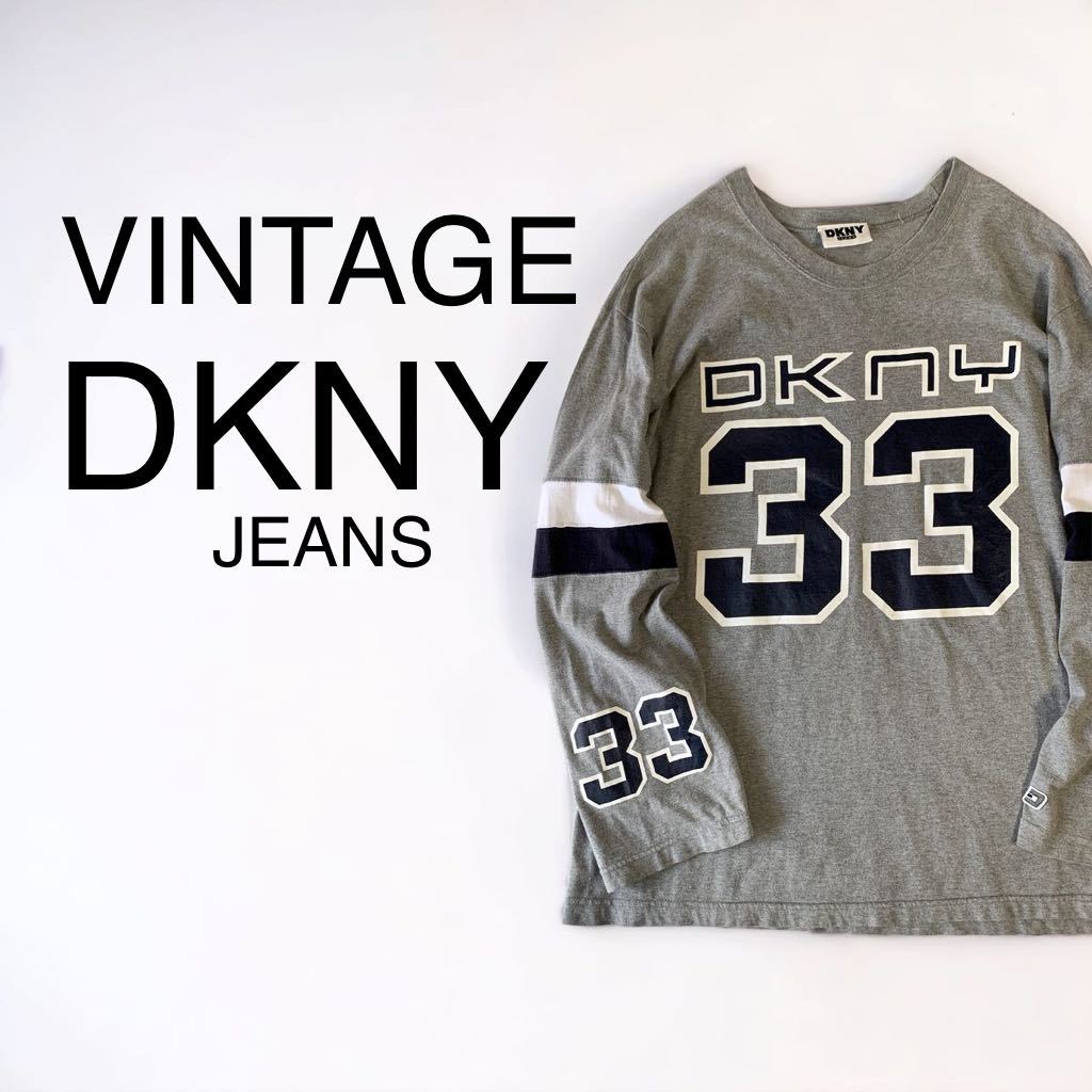美品 00's VINTAGE DKNY JEANS ナンバリング Tシャツ 長袖 フットボールTシャツ Y2K ダナキャラン ニューヨーク ビンテージ 古着 ロンT
