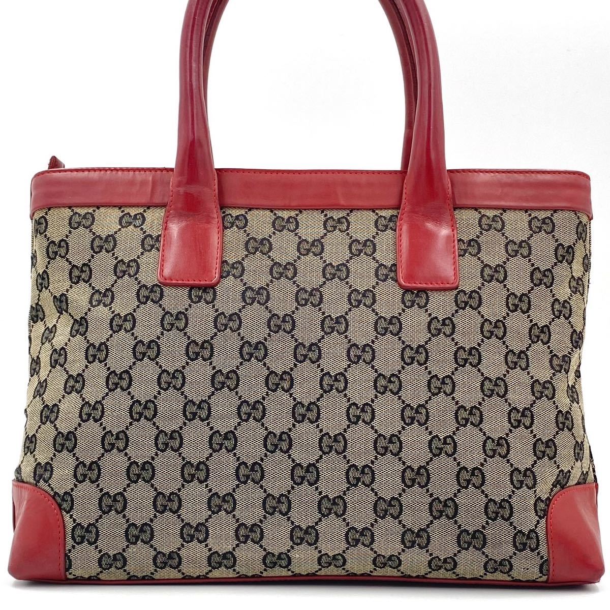 美品》GUCCI メンズ GGキャンバス レザー トートバッグ ビジネス A4-