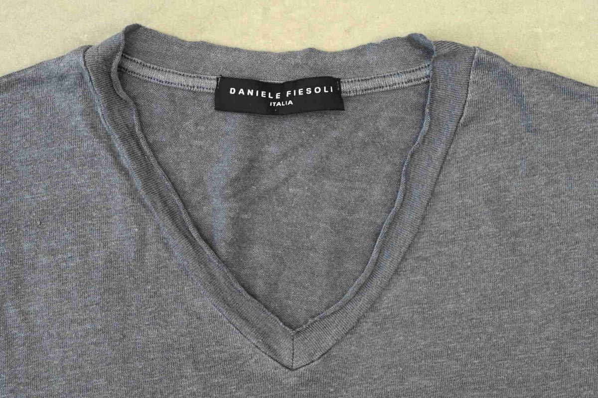 新品 ダニエレフィエゾーリ VネックTシャツ S グレー DANIELE FIESOLI リネン 麻 半袖Tシャツ_画像6