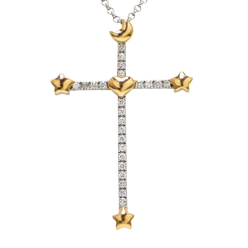 K18YGダイヤモンドネックレス クロス（十字架） 0.5ct イエローゴールド-