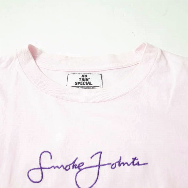 NOTHIN' SPECIAL ナッシンスペシャル SMOKE JOINTS TEE ロゴ刺繍Tシャツ L ピンク 半袖 トップス g8038_画像4