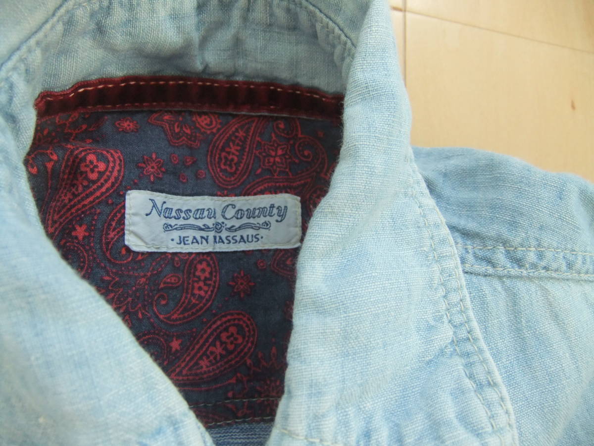 日本製 麻綿シャツ デニム ウエスタンシャツ MADE IN JAPAN Nessau Country サイズ3_画像3