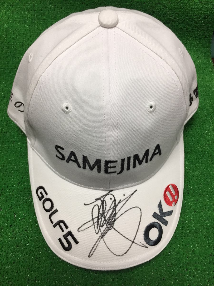 男子プロゴルフ シニア 室田淳プロ ’17実使用 直筆サイン入りキャップ SAMEJIMA 長寿の里 GOLF5 吉野電化 JUDGE NSSU_画像1