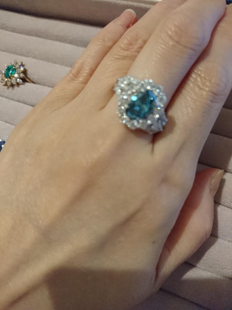 大粒ブルーダイヤモンド 1.41ct 脇ダイヤ 1.34ct 8.5g Pt900 リング