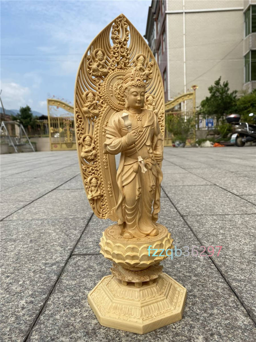 仏像 帝釈天 立像 木彫り仏像 仏具 総高43cm_画像2