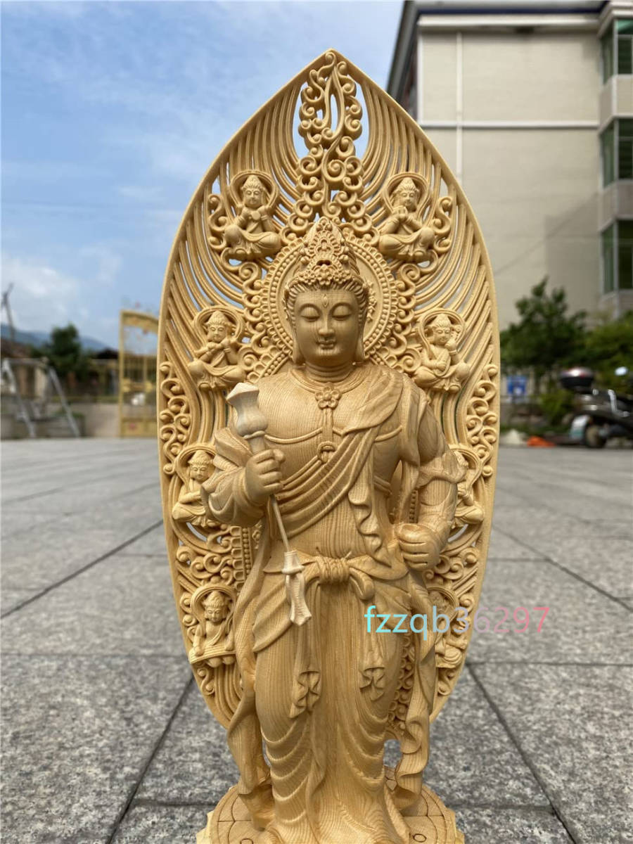 仏像 帝釈天 立像 木彫り仏像 仏具 総高43cm_画像3